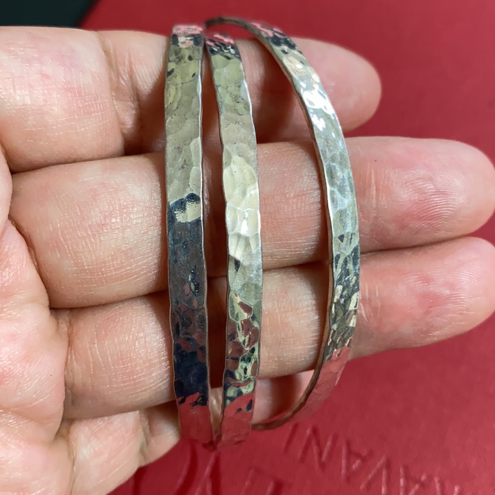 Hammeredsterling Silver Trinity Bangle Bracelet - image 8